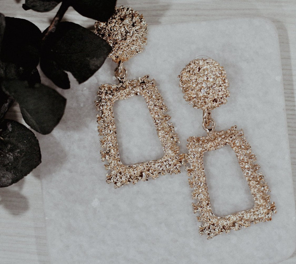 Bella | Vintage | Rectangle Textured Dangle Earring | Gentre - Gentre Official